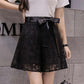 Lace Embroidered Bow Shorts Women Summer Korean Thin Wide-leg Short Pants A-line Bottoms Casual Temperament Shorts High Waist Temperament Short Pants