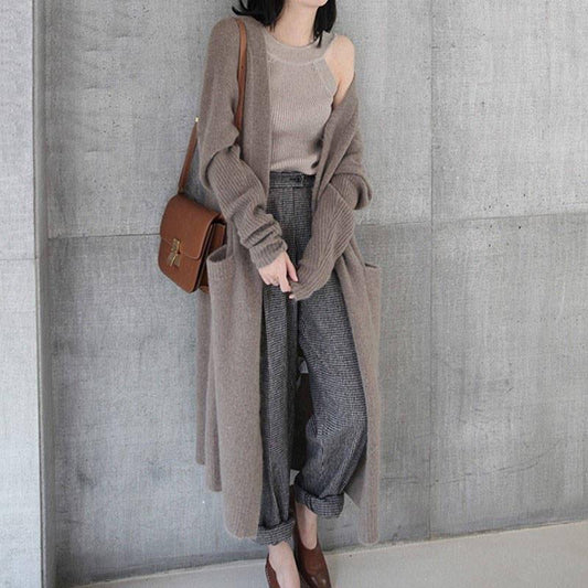 Knit Long Cardigan Women Sweaters Female Long Sleeve Pocket Winter Cardigans Casual Knitwear Jumpers