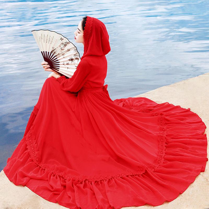 Waist up and down long skirt woman long skirt plus size red chiffon dress woman hooded beach skirt