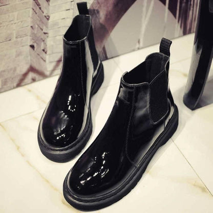 Women's Chelsea Boots Black Ankle Boots for Woman Thick High Heel Round Toe Winter Leather Shoes