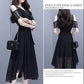 Black Dress Female Summer Mid-length Section Was Thin Chiffon Slim Temperament Off-shoulder Dress A-line Version Skirt Waist Was Thin