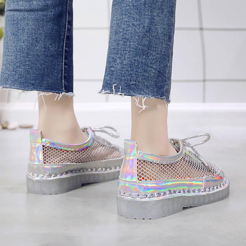 Women Shoes 2020 Fashion Summer Casual White Shoes Cutouts Lace Canvas Hollow Breathable Platform Flat Shoes Woman Sneakers
