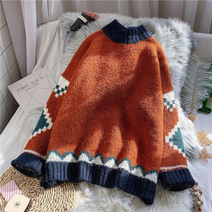 Sweater Women's Winter Thickening Loose and Lazy Wind Autumn and Winter Foreign Style Japanese Pullover Bottoming Sweater
