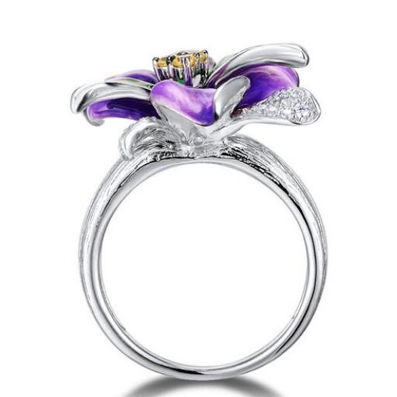 Haute Bijouterie Vintage Floral Iris Enamel Cloisonne Ring Chic Fleur-de-lis Blue Flower Ring for Women Gift Jewelry
