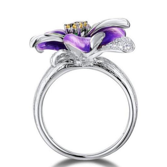 Haute Bijouterie Vintage Floral Iris Enamel Cloisonne Ring Chic Fleur-de-lis Blue Flower Ring for Women Gift Jewelry