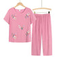 Women Clothes Summer Cotton and Linen Homewear Set Short Sleeve Floral Print T-shirt Pants Loose Two Pieces Set Outfit for Middle-aged Large Size