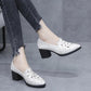 Women's Single Shoes Hollow Breathable Embroidered Four Seasons Ladies Shoes Thick Heel Soft Sole Work Shoes