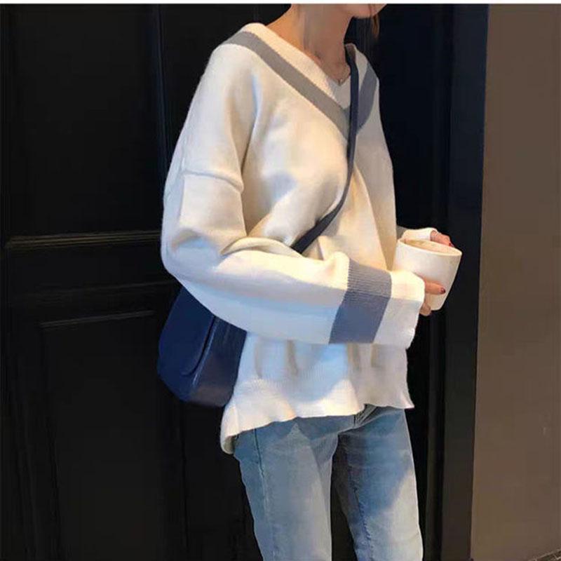 Autumn and Winter Loose Casual Sweater Fashion All-match Pullover Tops V-neck Short Women's Bottoming Shirt