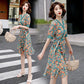 Women's Summer Floral Chiffon Dress V-neck Mid-length Skirt