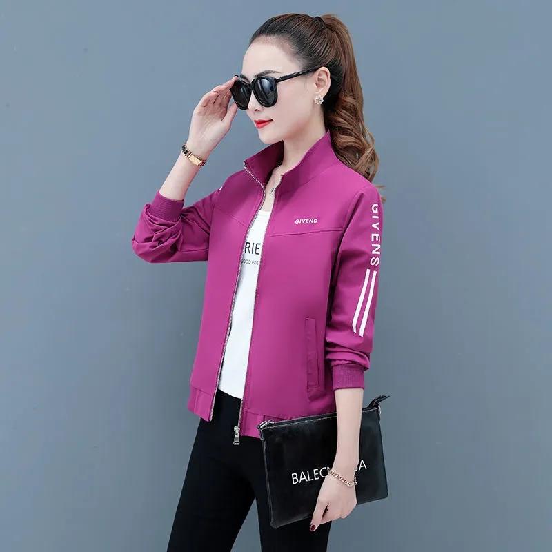 Women's Short Jacket Coat Spring and Autumn Ladies Stand Collar Printed Top Casual Jacket Zipper Sweatshirt