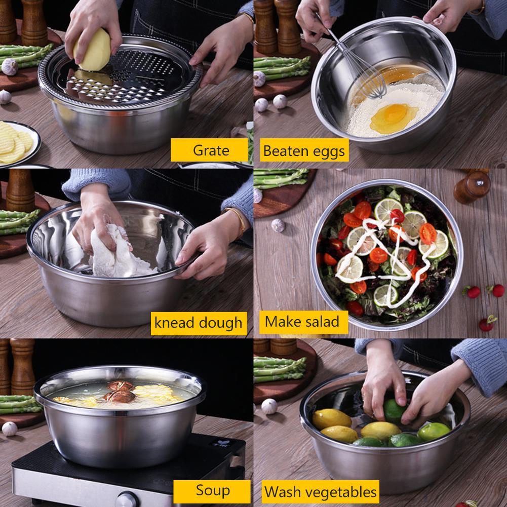 3PCS/Set Kitchen Graters Cheese Grater with Stainless Steel Drain Basin for Vegetables Fruits Salad