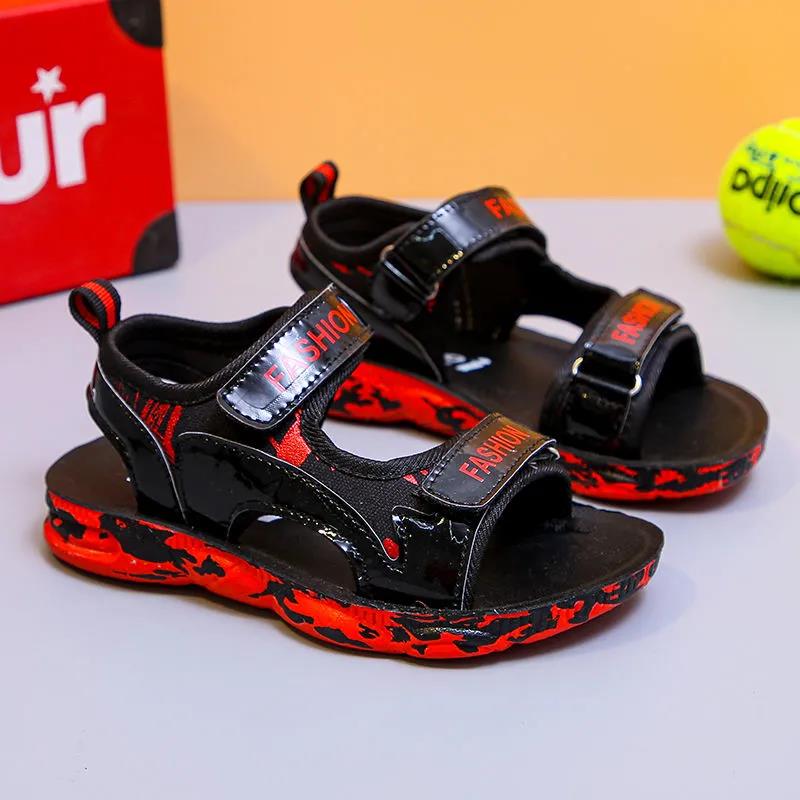 Summer Leisure Sandals Boys and Girls Fashion All-match Non-slip Black and Red Striped Student Sandals