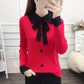 Autumn and Winter Loose Sweater Doll Collar Lace Top Bow Knit Women's Bottoming Shirt