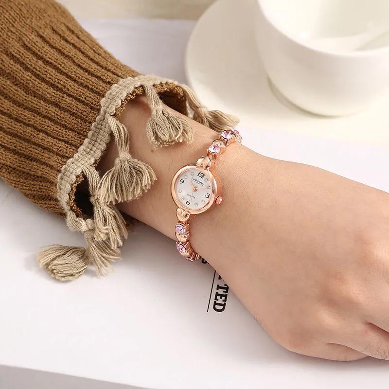 Women's Korean Luxury Rhinestones Quartz Watches Small Simple Bracelet Watches Crystal Diamond All-match Watch Bracelet