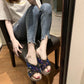 Sandals and Slippers Women's Summer Wear Korean Version of Flat-bottom Non-slip Cross Sequins Sponge Cake Thick-bottom Beach