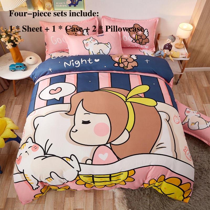Cartoon Children's Big Version of The Flower Skin Four-piece Thick Grinding Girl Heart Bedding 1.5 Meters 1.8 Meters Home Children's Bedding Set