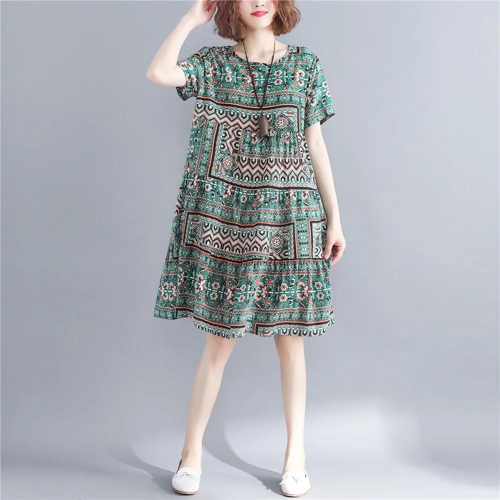 Summer Bohemian Dress Casual Comfortable Skirt Short Sleeve Dress Plus Size Clothing for Women