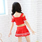 Girls Sports Swimwear Off-the-shoulder Pleated Skirt Separate Swimsuit Summer Kids Girls Beachwear Bathing Suit Bikini Dress Set