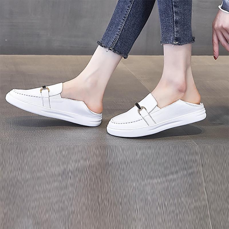 Spring and Autumn Loafers Women's Leather Soft Leather White Shoes Soft Sole Large Size Women's Shoes