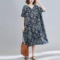 WTEMPO Plus Size Women Dress Summer V-neck Solid Color Long Dress Casual Mid-calf Length Print Dress