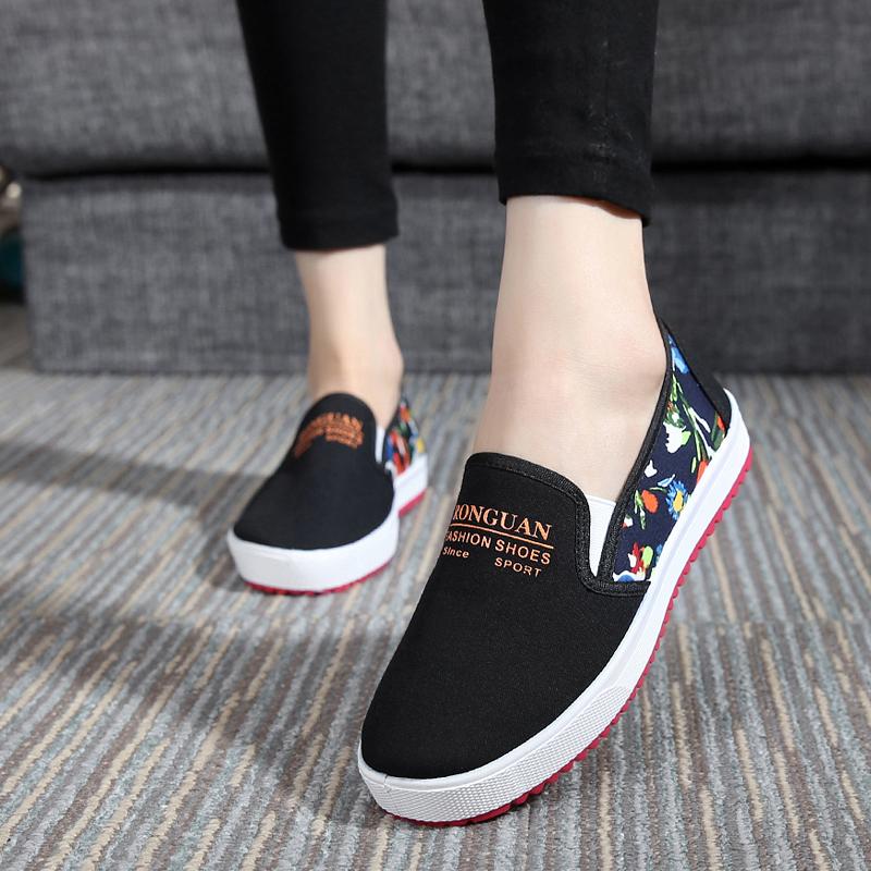 Cloth Shoes Women's Shoes Flat Heel Casual Shoes Single Shoes Running Shoes Women's One-step Shallow Mouth Low-top Student Shoes