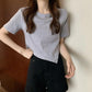 Women's Fashion Round Neck Half Sleeve Asymmetry Summer Casual Slim Short T-shirt