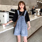 T-shirt Overalls Suits Women T-shirt  Elastic Waist Strap Denim Shorts Two Piece Short Set