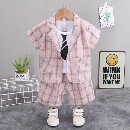 Boys Small Suit Three-piece Summer New Short-sleeved Suit Baby Handsome Shorts British Style Sub-suit Tide