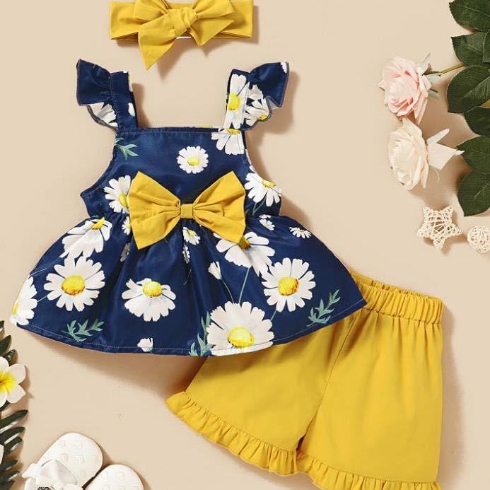 Newborn Baby Girl Clothes Set Toddler Girls Sleeveless Floral Print Suspender Tops+Ruffles Shorts Outfits Casual Infant Clothing