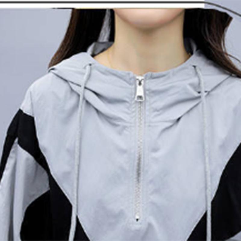 Sports Suit Women's Spring and Autumn Hooded Zipper Loose and Thin Stitching Fashion Casual Two-piece Trendy