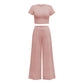 2PCS Solid Color Home Women's Short Short-sleeved T-shirt + Wide-leg Mopping Pants Suit Casual Two-piece Set Ladies Vest Trousers Suit