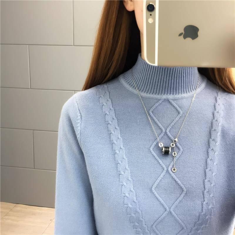 Winter Casual Women Solid Color Turtleneck Knitted Sweater warm Soft  Long Sleeves Pullovers jumper