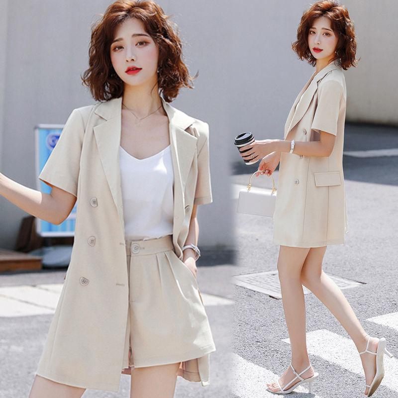 Suit Shorts Suit Female Summer Professional Suit Three-piece Short-sleeved Suit Jacket + Loose Shorts + Lined Casual Professional Suit