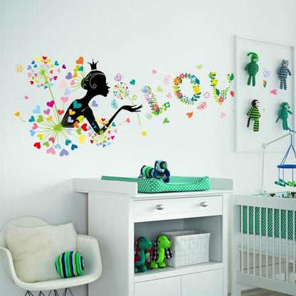 Dandelion girl floral sticker bedroom bedside waterproof decorative stickers