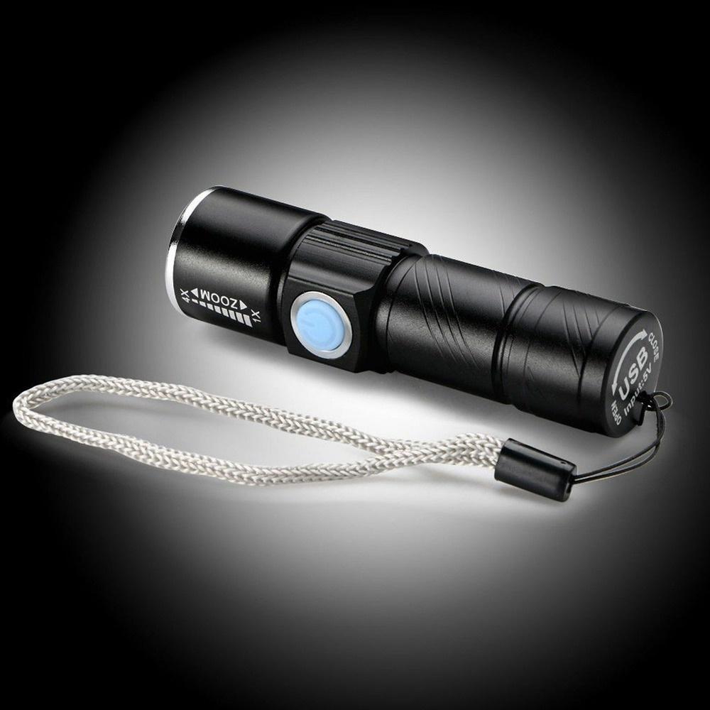Mini Q5 Zoomable USB Rechargeable Ultra Bright LED Flashlight Torch 3 Modes Wth Beam Focusing Zoom