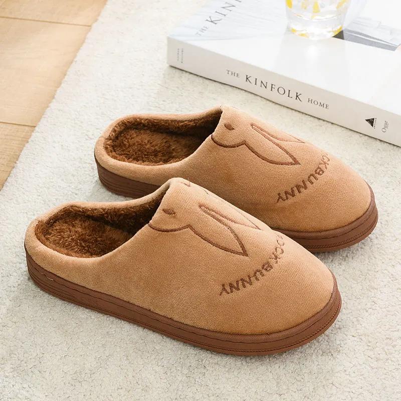 Winter Cotton Slippers Women Shoes Thick Fleece Warm Men Plus Size Slides Cute Bear Home Indoor Casual Slipper