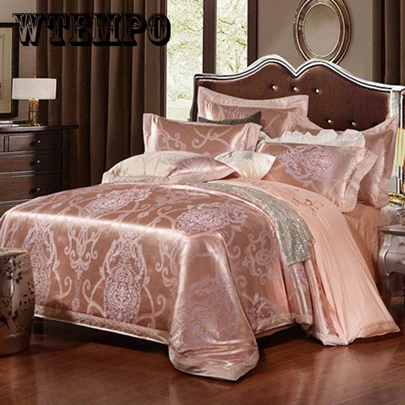 Luxury Satin Jacquard Queen King Bedding Set Bed cover Cotton Bedsheet Duvet Cover Bed set