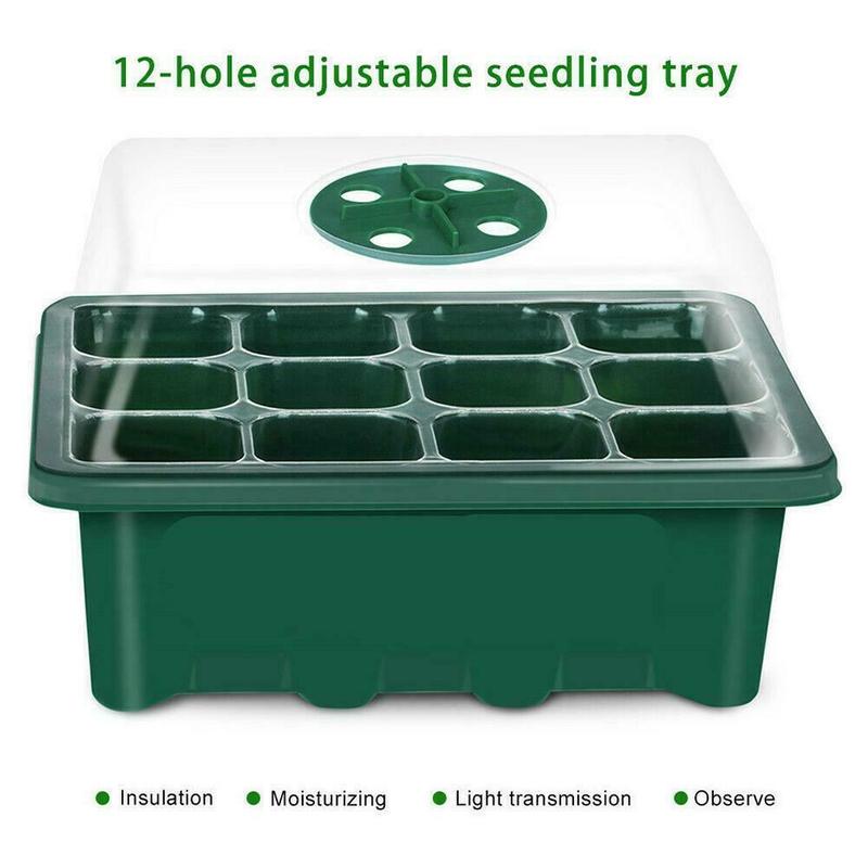 12 Holes Plastic Nursery Pots Planting Seed Tray Kit Plant Germination Box
