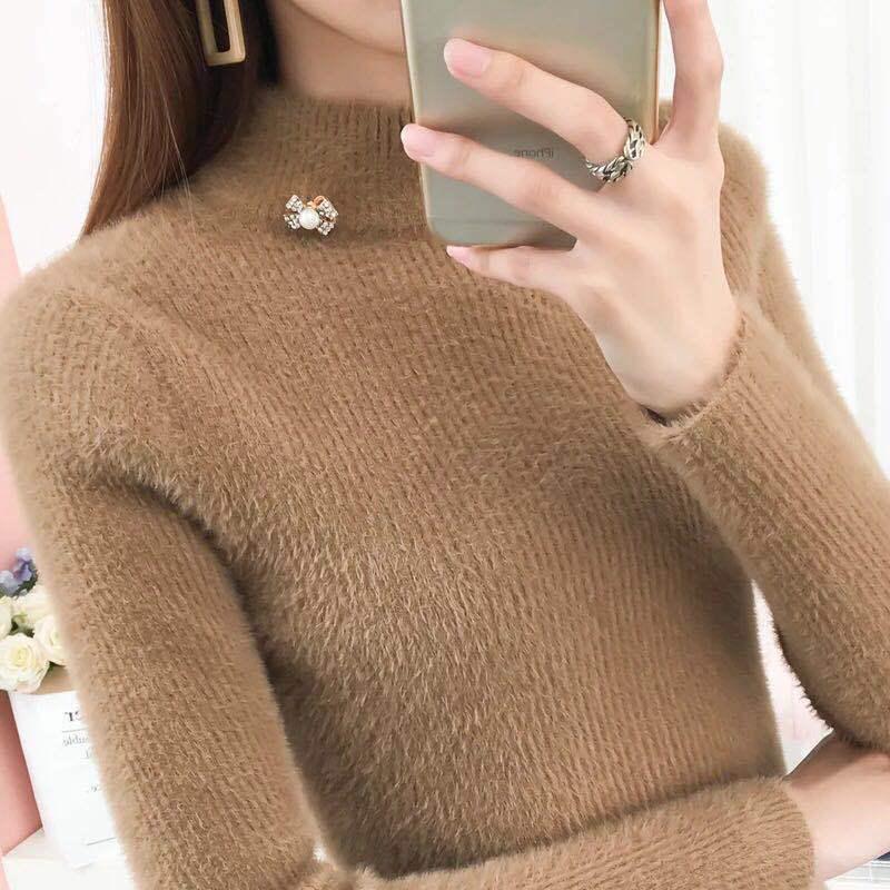 Thickening Non-shedding Autumn and Winter Bottoming Shirt Half High Neck Long-sleeved Knit Sweater Slim Pullover