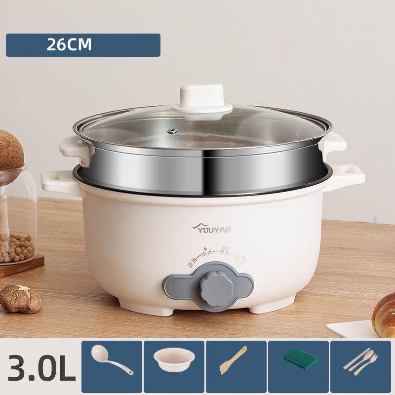 1000W Stainless Steel Electric Heat Pot Wok Non-stick Pot Porridge Pot with Steamer for Family 26cm