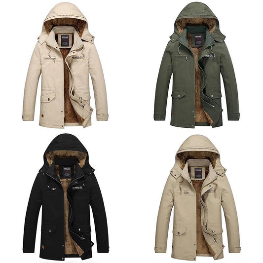 Large Size Cotton Jacket Men's Self-cultivation Plus Velvet Thick Warm Top for Young and Middle-aged Outdoor Skiing and Mountaineering Clothing