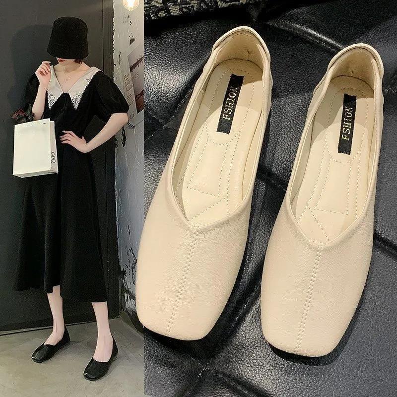 Women's Shoes All-match Soft Sole Shoes Peas Shoes Shallow Mouth Casual Shoes Loafers Women's Square Toe Flat Shoes