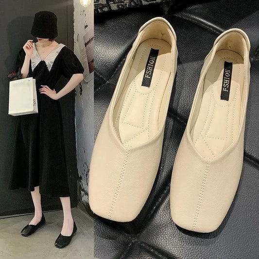 Women's Shoes All-match Soft Sole Shoes Peas Shoes Shallow Mouth Casual Shoes Loafers Women's Square Toe Flat Shoes