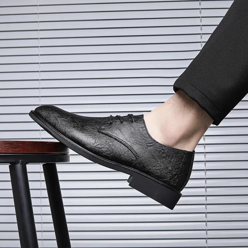 Men's Personality Printed Black Business Dress Shoes Men's Shoes Vintage Design Men's Casual Leather Shoes