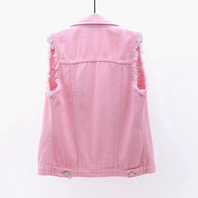 Multi-color Denim Vest Women's Short Spring Summer All-match Slim Raw Edge Sleeveless Jacket Ripped Tops
