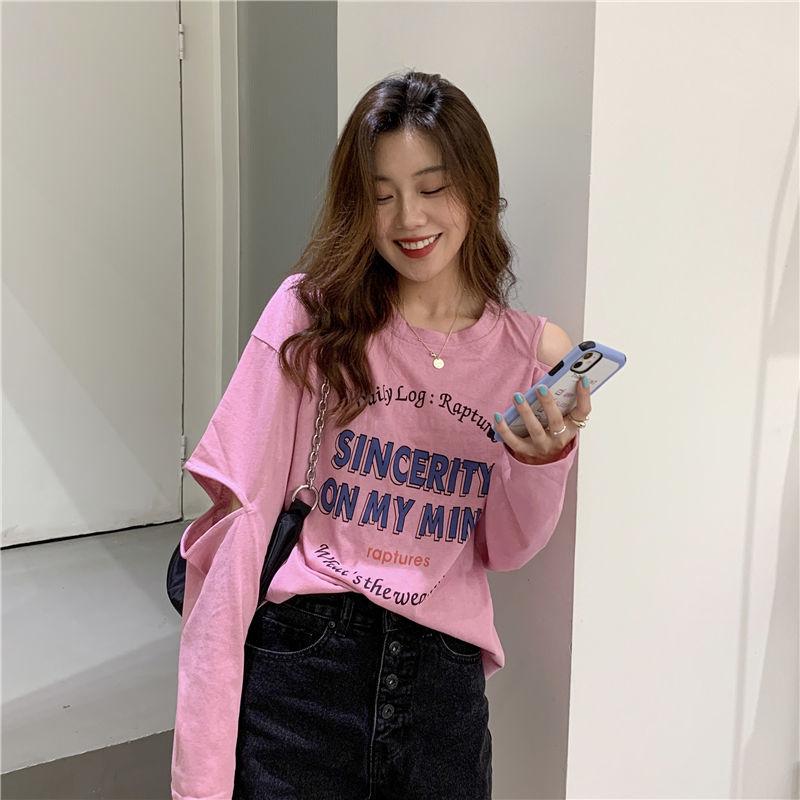 T-Shirts for Women's Fall New White printing Long Sleeve O-Neck Casual Harajuku Tops Female Tee