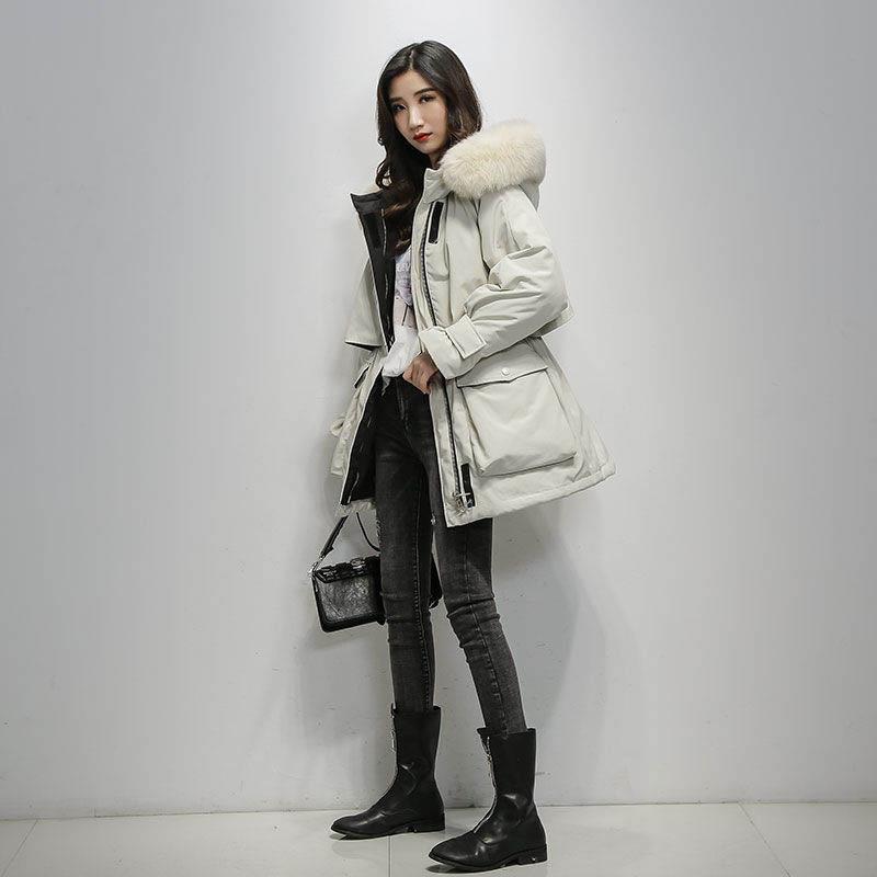 Women's Mid-length Down Padded Jacket Loose and Thick Large Fur Collar Padded Jacket