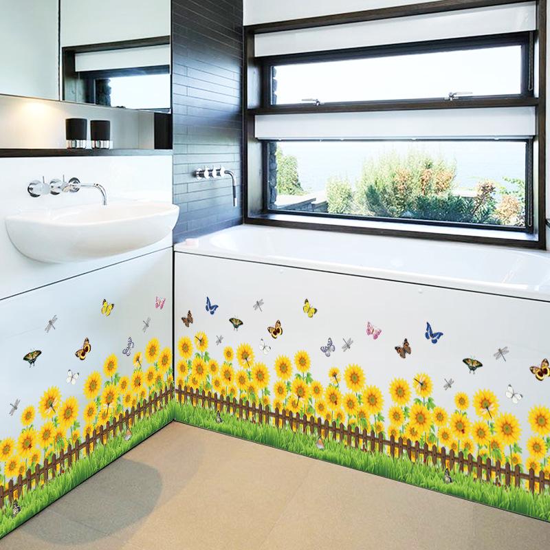 New sunflower flower baseboard bedroom living room PVC removable wall sticker painting
