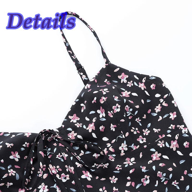 Women Backless Dress Boho Floral Frinting  Short Mini Dress Summer  V-Neck Party Holiday Leisure Beach Dress