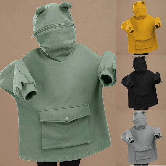 Women's Sweatershirt Zipper 3D Pocket Cute Frog Design Pullover Sweater Coat